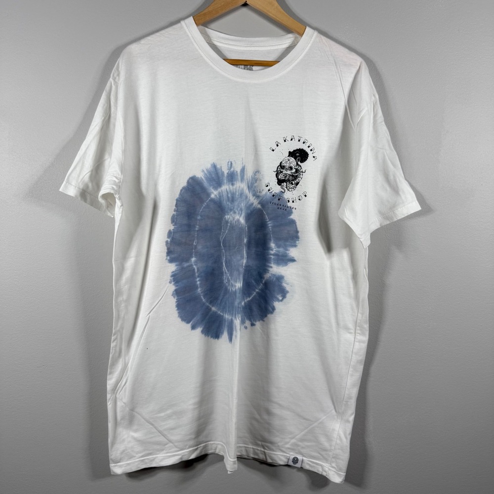 La Katrina Surf Shop Skull Octopus Tie Dye Graphic T-Shirt White Large